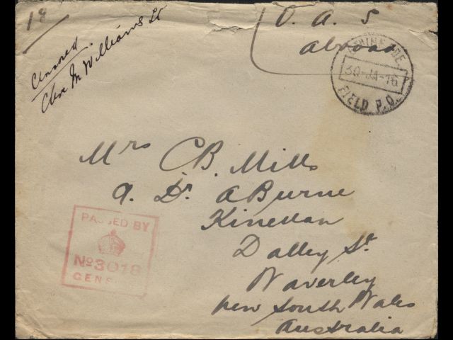 Envelope addressed to Mrs. C. B. Mills dated 30 January 1916