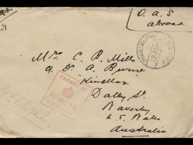 Envelope addressed to Mrs. C. B. Mills dated 22 February 1916