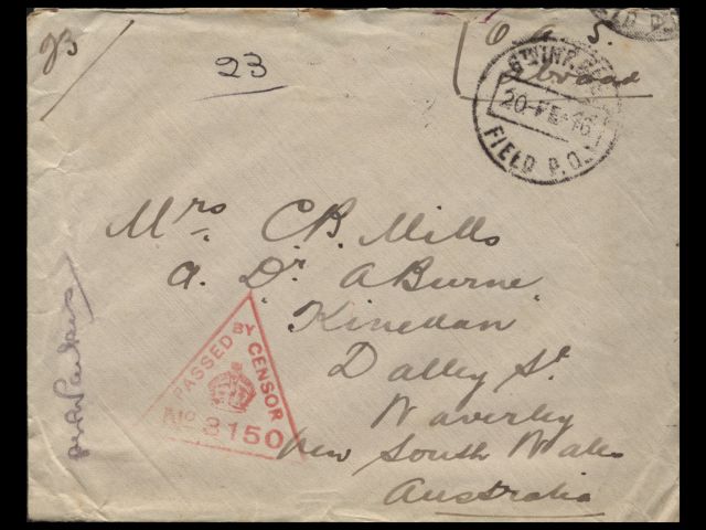 Envelope addressed to Mrs. C. B. Mills dated 20 February 1916