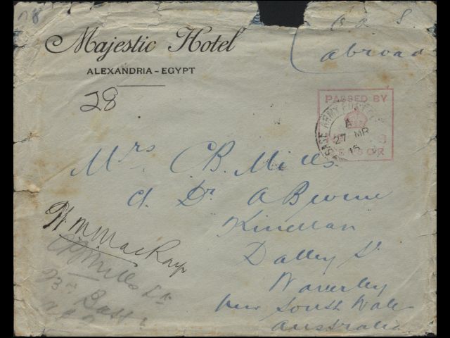 Envelope addressed to Mrs. C. B. Mills dated 27 March 1916