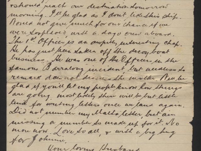 Final page of a 14 page letter penned by Cecil to his wife