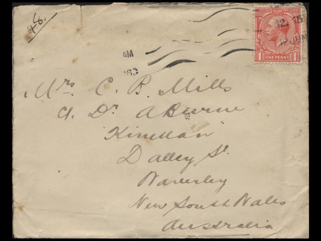 Envelope addressed to Mrs CB Mills dated 12 June 1916