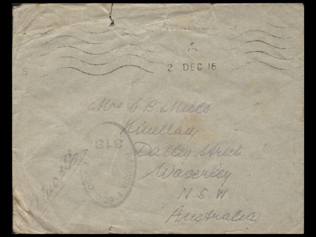 Envelope addressed to Mrs. C. B. Mills dated 2 December 1916