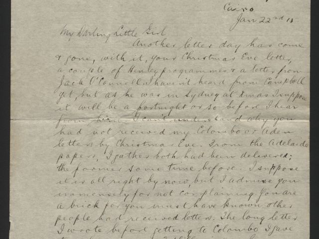 Letter penned by Thomas to his wife dated 22 January 1915 