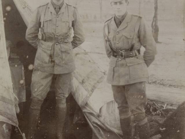 Studio portrait of Second Lieutenant Brian More O'Sullivan (left) and 2nd Lt George Lush Finlay