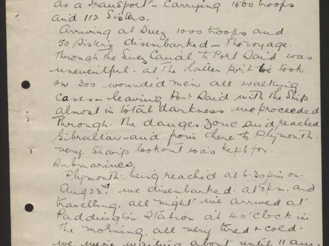 Handwritten narrative of Sister I Ritchie