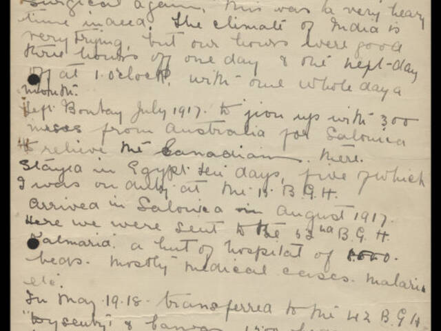 Handwritten narrative of Mary Grace Sheean