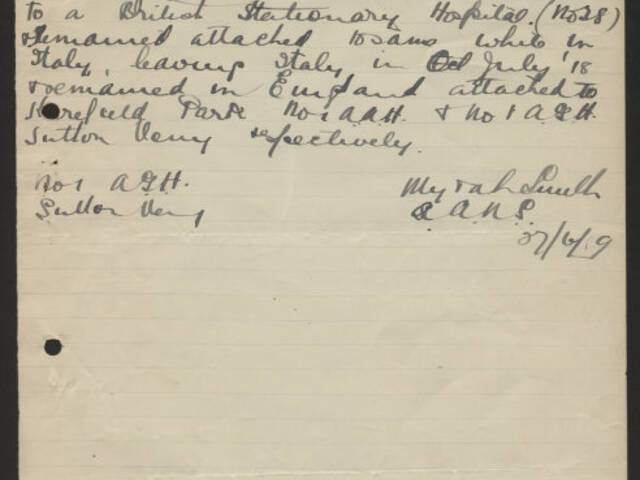 Handwritten narrative of Myrah Smith