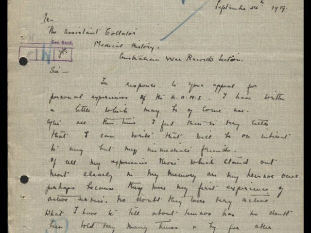 Handwritten narrative of N F S Smith