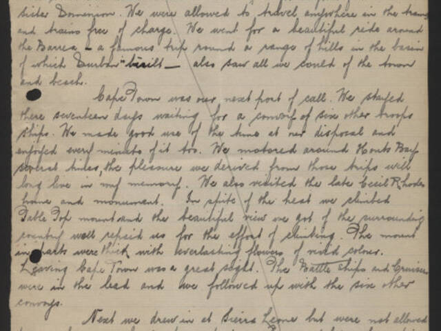 Handwritten narrative of M R Thomas