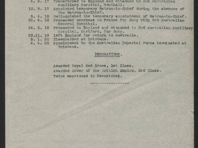 Typed narrative of Matron Grace Wilson