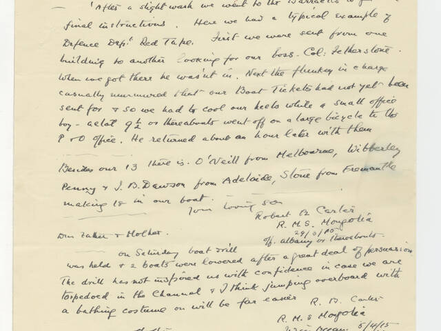 Handwritten extracts of letters from Captain Robert Burnside Carter