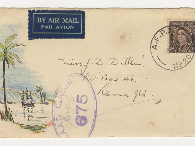 Hand decorated envelope from Hubert Noel Dillon