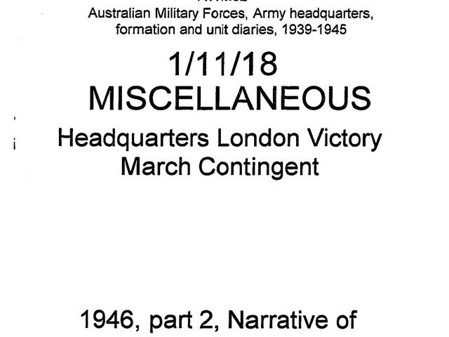 Cover of file AWM52 1/11/18, part 2, narrative of events