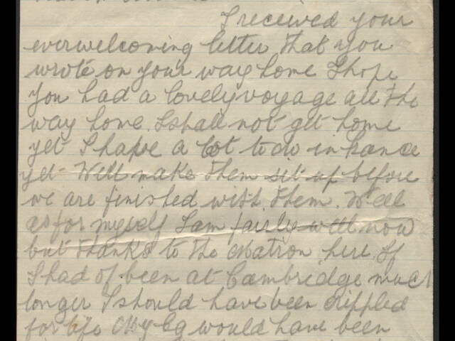 Handwritten letter by Walter Harold Mobbs