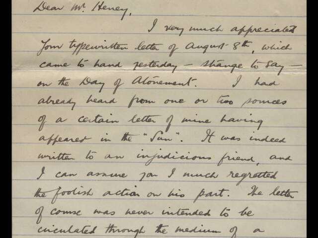 Handwritten letter by Louie Samuels