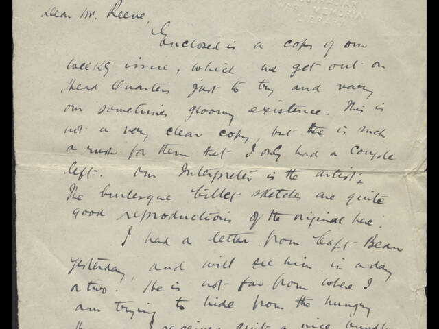 Handwritten letter by Cyril Charles Bentley Samuels