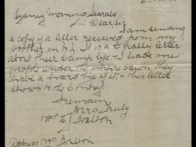 Handwritten letter by Mrs C Gralton