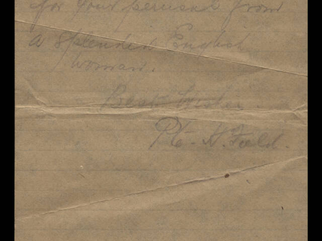 Handwritten note by Harry Field