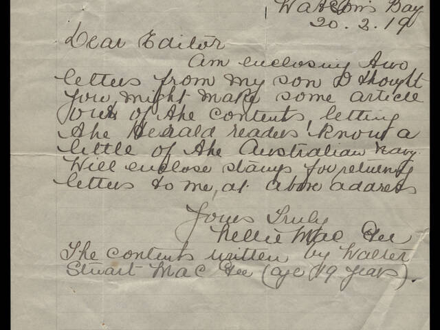 Handwritten letter by Nellie MacGee
