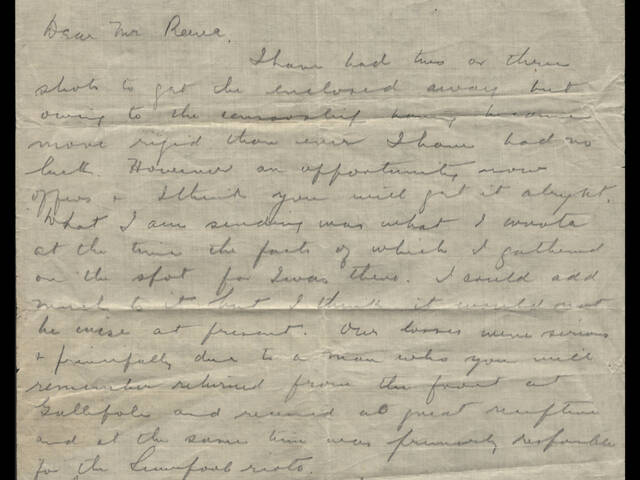 Handwritten letter by William Babington Dynes