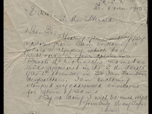 Handwritten letter by Mary Taylor