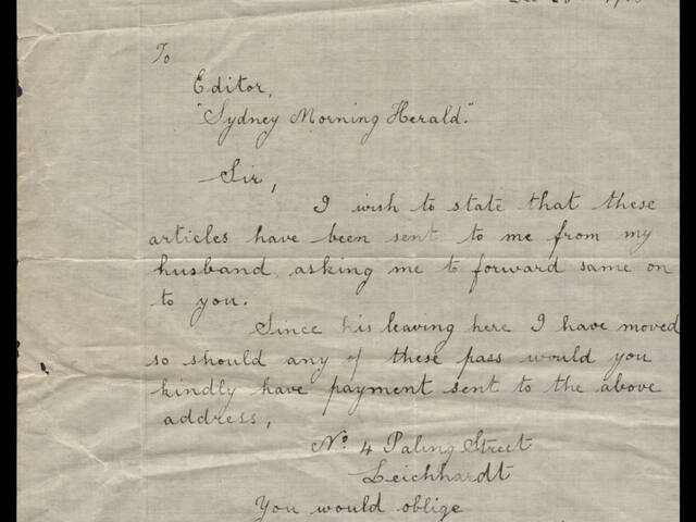 Handwritten letter by Mrs F Reid