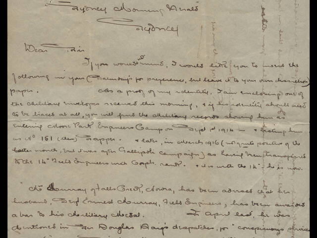 Handwritten letter by Ruby Murray