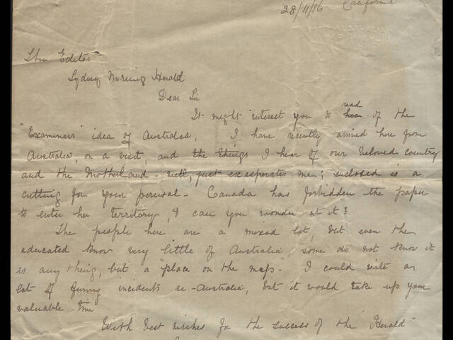 Handwritten letter by A E Young