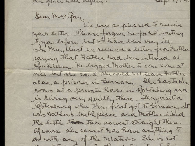 Handwritten letter by Amy D Mehnke