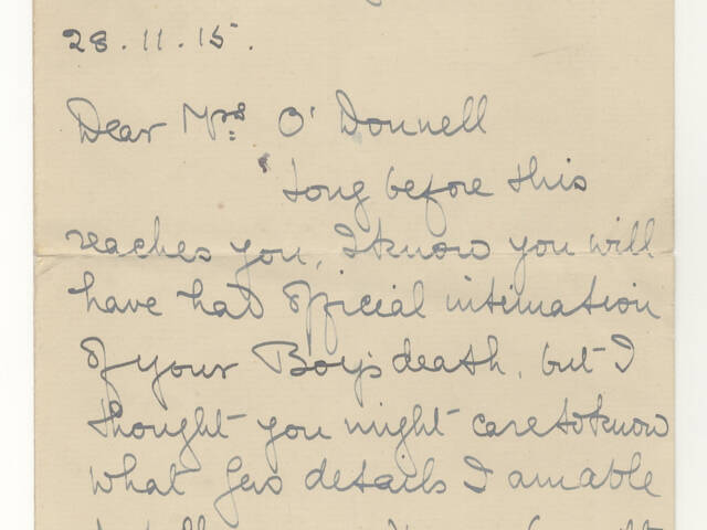 Handwritten letter by Frederick Warren Muir