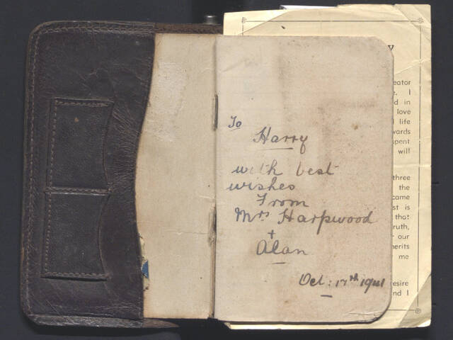 Inscription to Harry on first page of notebook