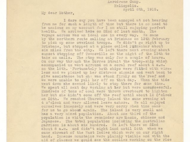 Typed transcript of letter by David Gibson Alexander