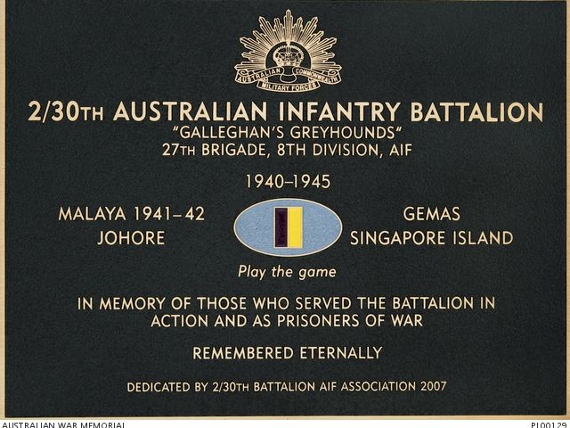 2/30th Battalion plaque