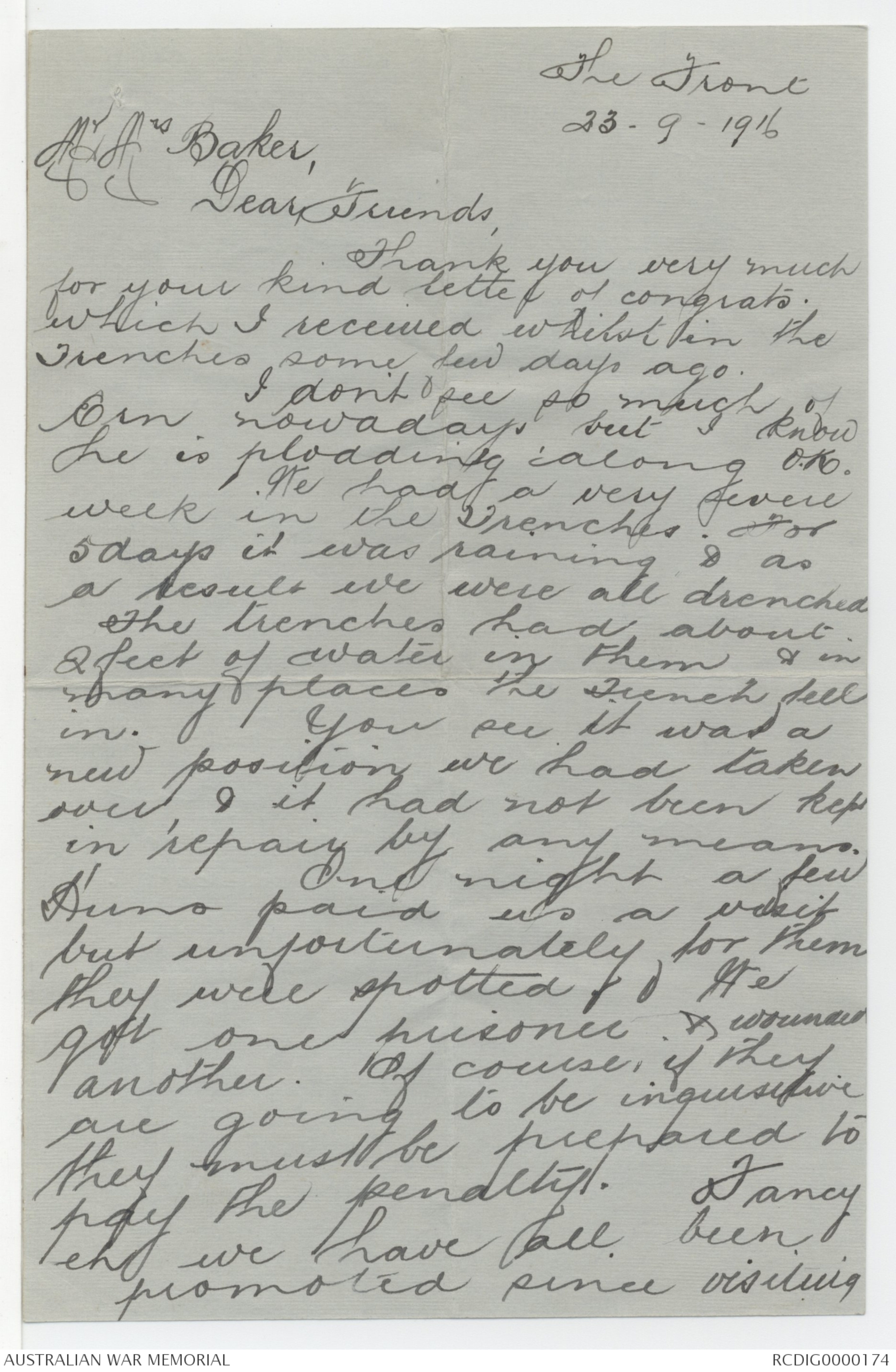 Letter from William Adolphus Jones to Baker Family, 1916 | Transcribe