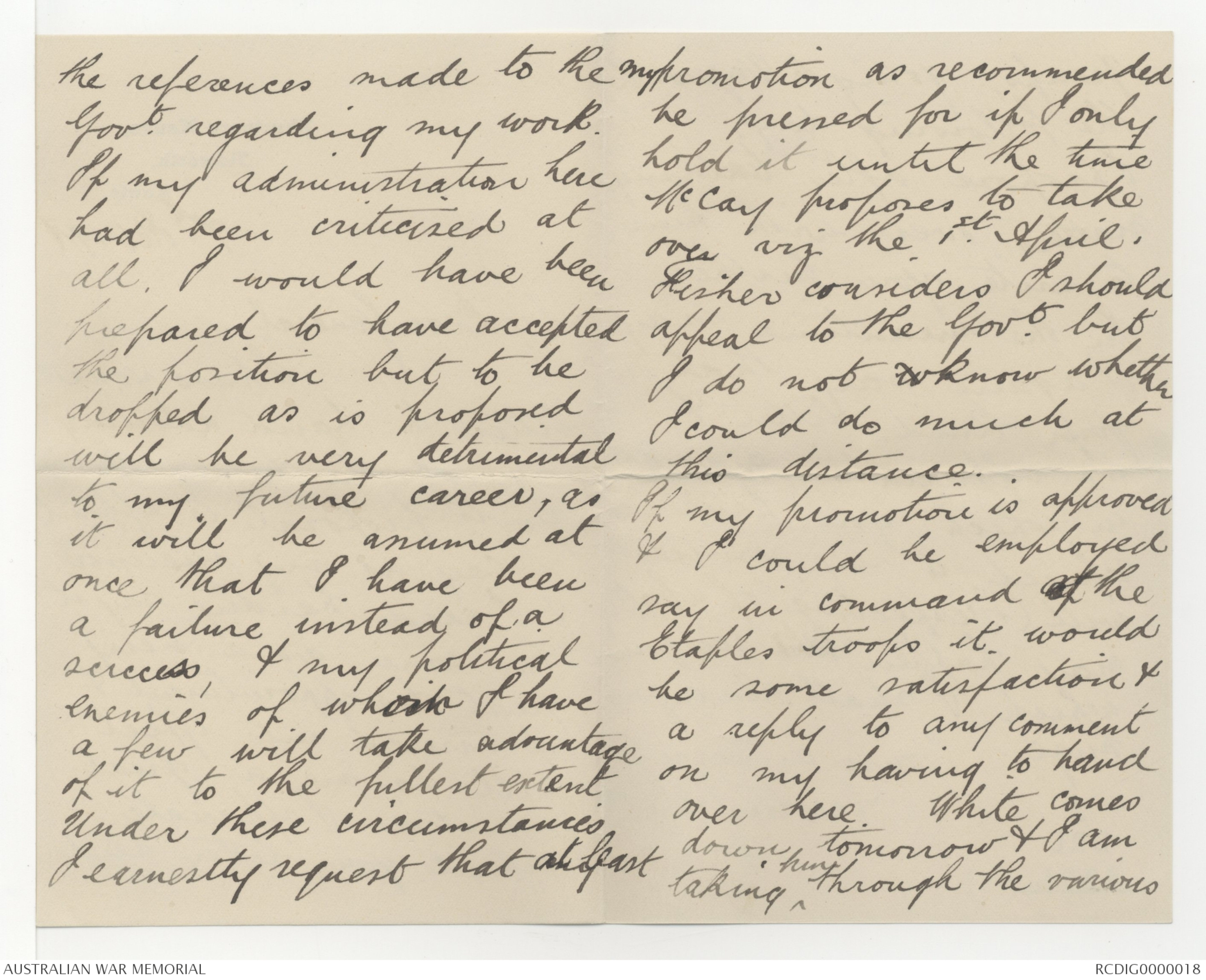 Letters received by Field Marshal Lord William Birdwood, 3 January 1917 ...