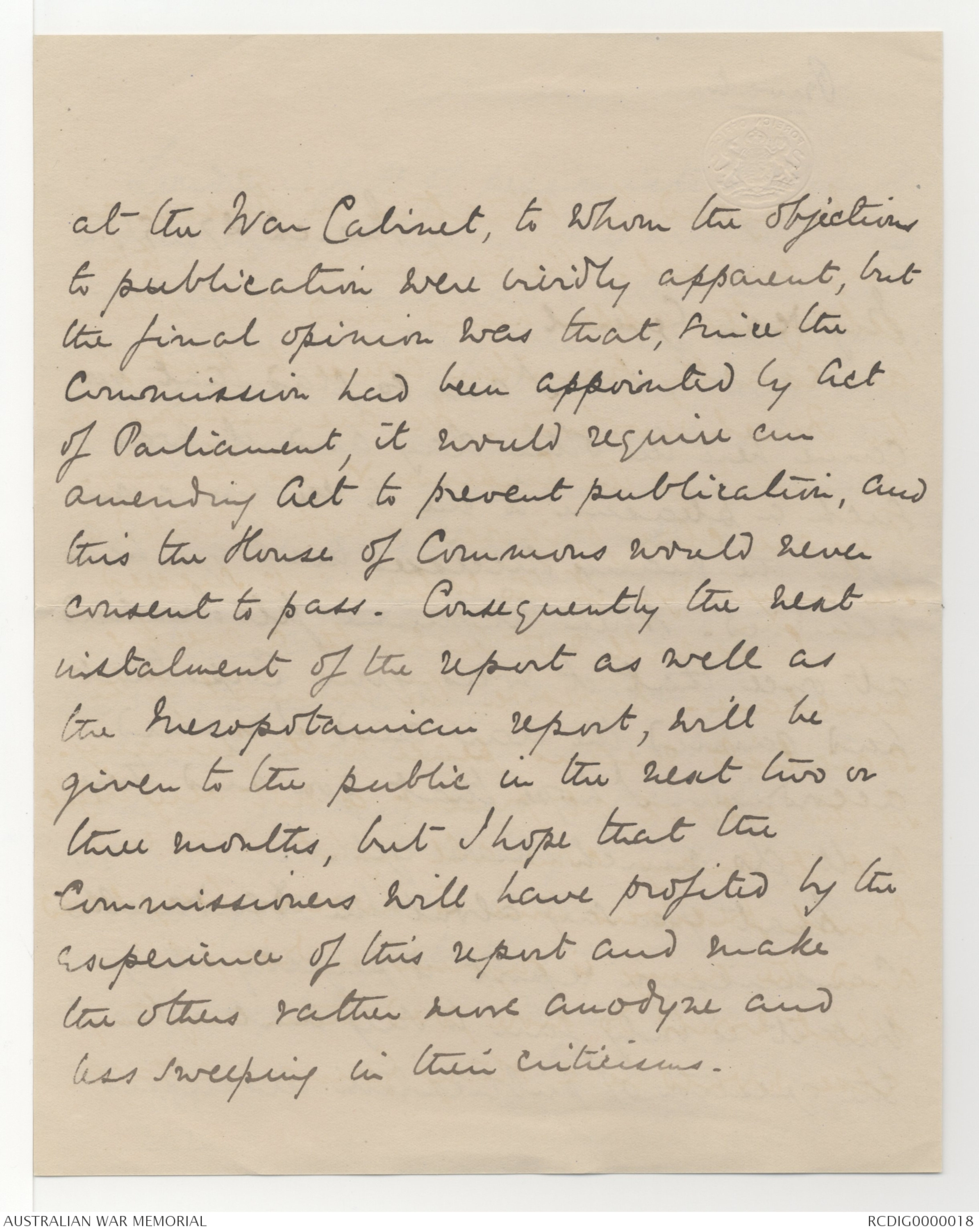 Letters received by Field Marshal Lord William Birdwood, 3 January 1917 ...